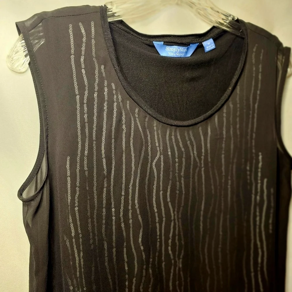 Simply Vera Vera Wang Womens Sheer Over Sequin Layer Sleeveless Top Blouse M - Picture 3 of 8